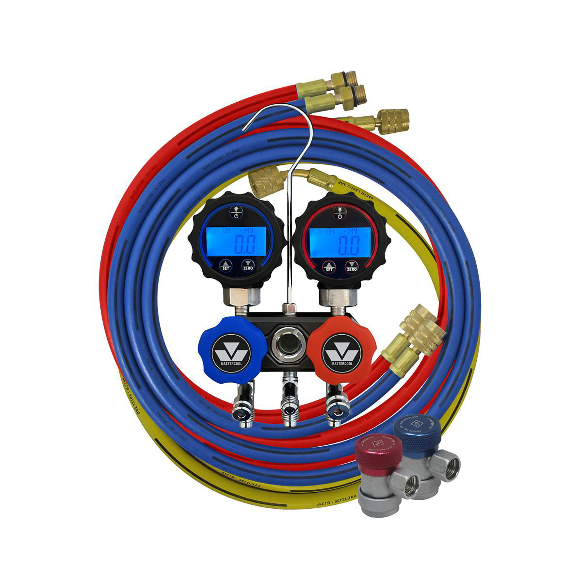 Mastercool Black Series Mini-Fold Aluminum Manifold — 2-Way, Compact, LCD Display, Model# MSC84472